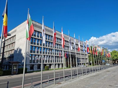 Ljubljana,,Slovenia,,June,2021:slovenian,Parliament,Building,With,European,Flags,In